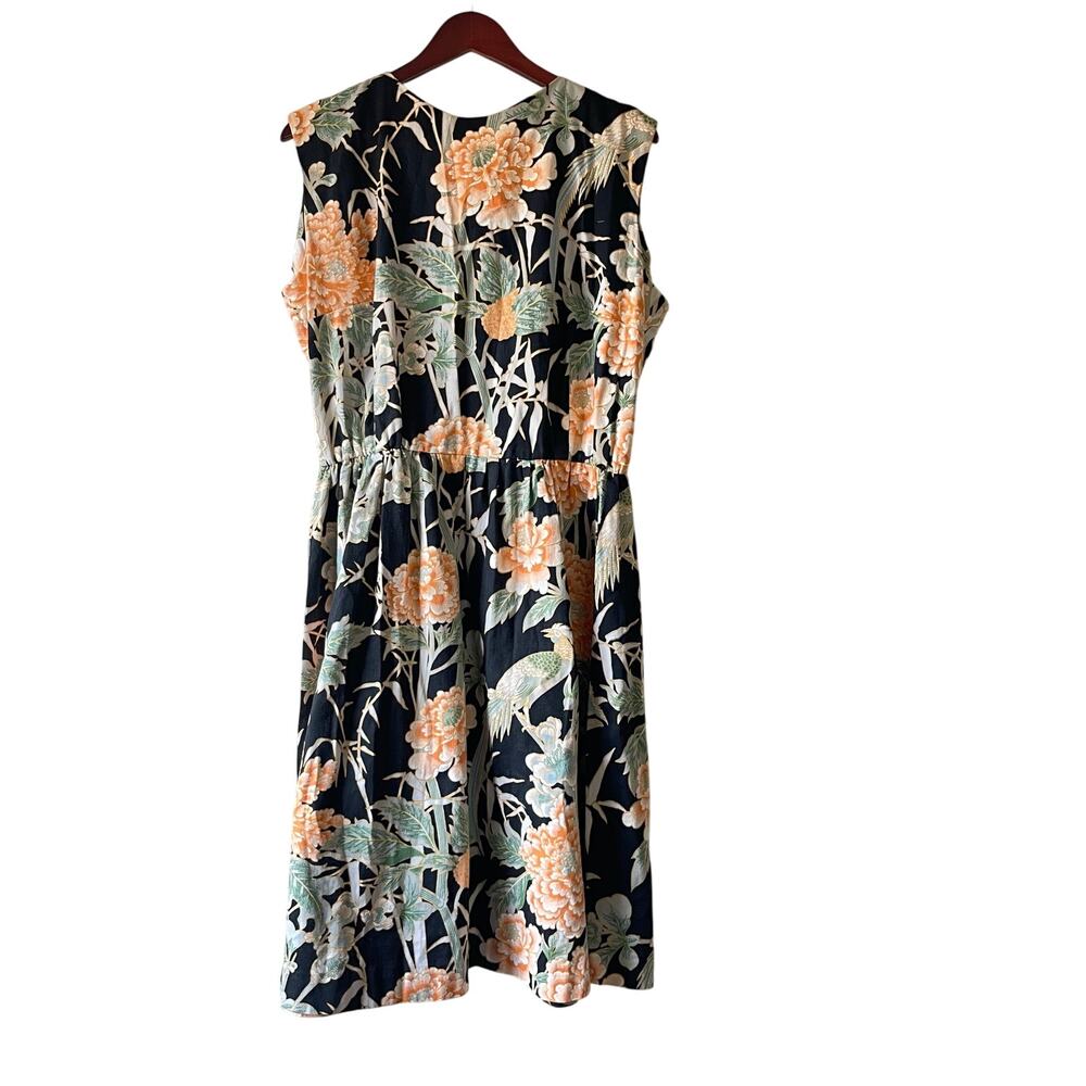 Vintage handmade bird print for and flare retro midi dress size large